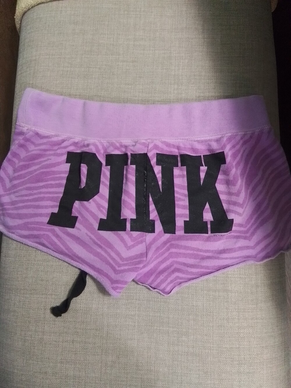 Vintage Pink Victorias Secret Lavender Zebra Print Lounge Shorts with Drawstring - Picture 2 of 3